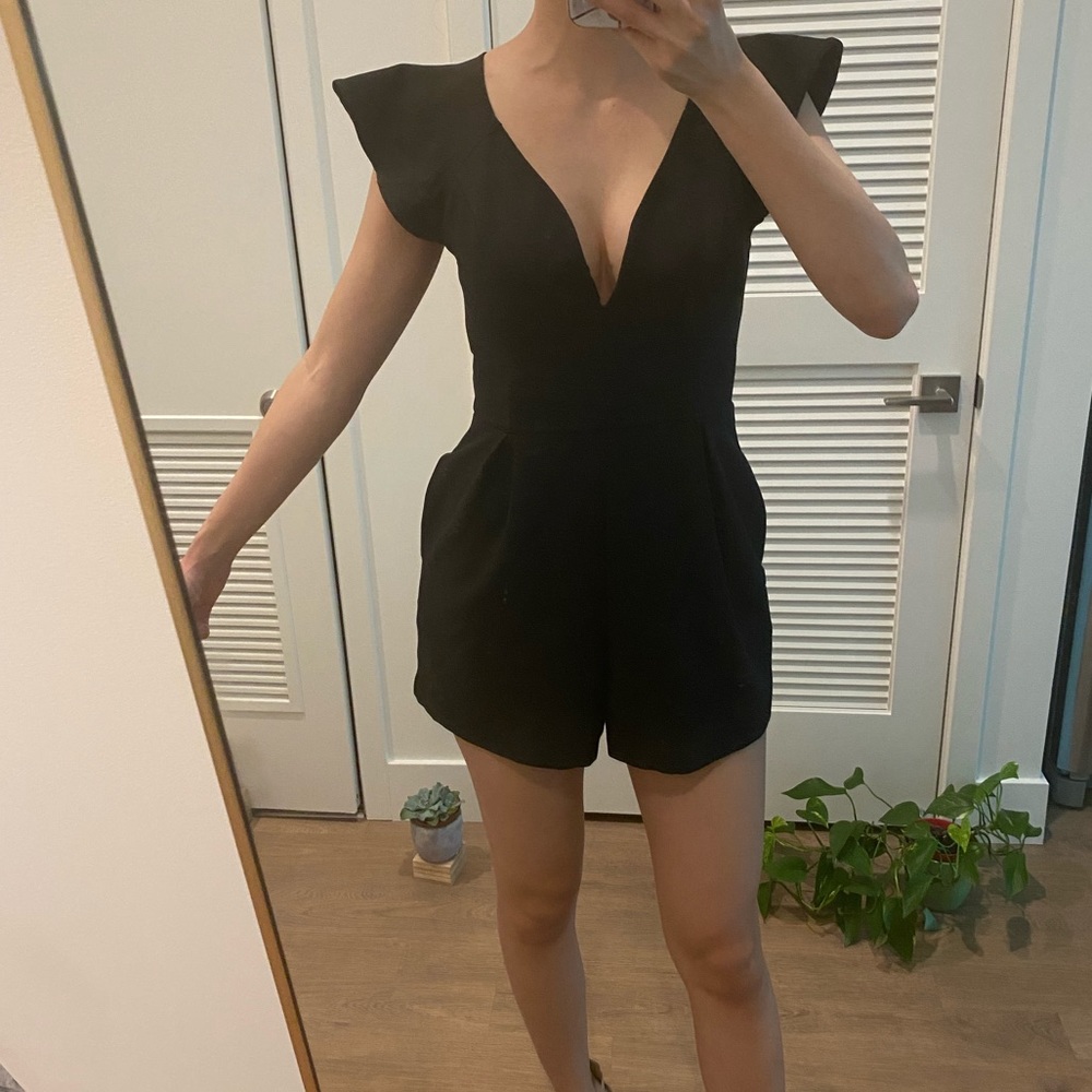 Misguided black v neck romper one piece